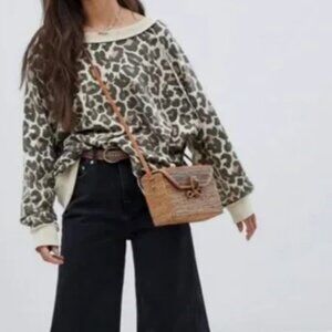Free People Oversized Go On Get Leopard Print Pullover Sweatshirt Size M